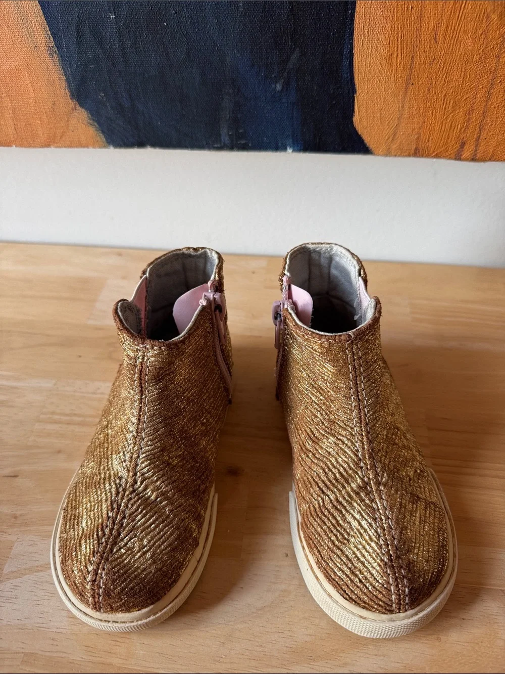 See Kai Run Kids Gold Glitter Zipper Boot with Pink Elastic
